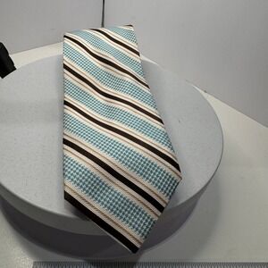 Altea Milano Men's Striped Silk Necktie Teal Brown Beige Woven – One Size